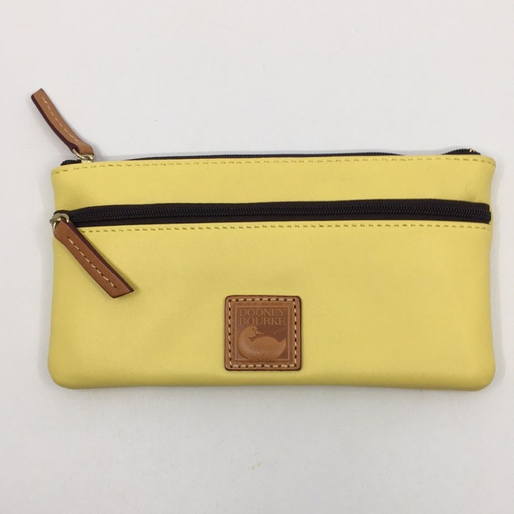 DOONEY & BOURKE Tech Top Yellow Leather Double Zip Pouch Wallet